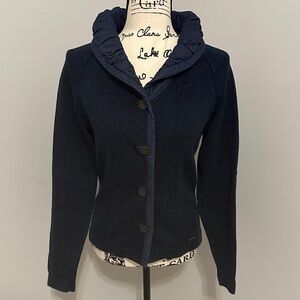 Blue Willi’s Navy Button-Up Sweater with Denim Ruched Collar